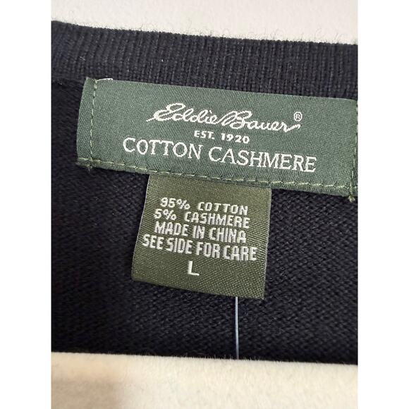 Eddie Bauer Cotton Cashmere V-Neck Sweater Black NWT Men’s Size Large Minimalist - Picture 6 of 8